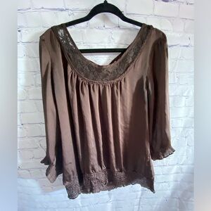 Maurices Brown Lace Accent Blouse